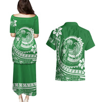 Polynesian Plumeria Couples Matching Puletasi Dress and Hawaiian Shirt Ride The Waves - Green LT7 - Wonder Print Shop