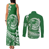 Polynesian Plumeria Couples Matching Tank Maxi Dress and Long Sleeve Button Shirts Ride The Waves - Green LT7 - Wonder Print Shop