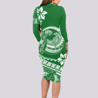 Polynesian Plumeria Long Sleeve Bodycon Dress Ride The Waves - Green - Wonder Print Shop