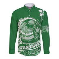 Polynesian Plumeria Long Sleeve Button Shirt Ride The Waves - Green - Wonder Print Shop