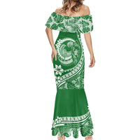 Polynesian Plumeria Mermaid Dress Ride The Waves - Green - Wonder Print Shop