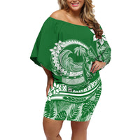 Polynesian Plumeria Off Shoulder Short Dress Ride The Waves - Green - Wonder Print Shop