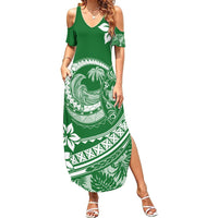 Polynesian Plumeria Summer Maxi Dress Ride The Waves - Green - Wonder Print Shop