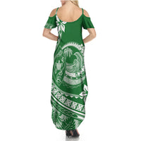 Polynesian Plumeria Summer Maxi Dress Ride The Waves - Green - Wonder Print Shop