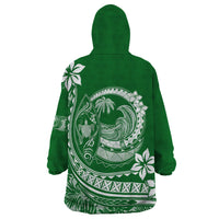 Polynesian Plumeria Wearable Blanket Hoodie Ride The Waves - Green - Wonder Print Shop