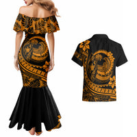 Polynesian Plumeria Couples Matching Mermaid Dress And Hawaiian Shirt Ride The Waves - Orange LT7 - Wonder Print Shop