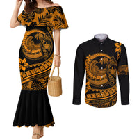 polynesian-plumeria-couples-matching-mermaid-dress-and-long-sleeve-button-shirts-ride-the-waves-orange