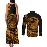 Polynesian Plumeria Couples Matching Tank Maxi Dress and Long Sleeve Button Shirts Ride The Waves - Orange LT7 - Wonder Print Shop