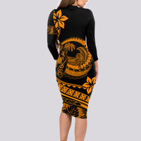 Polynesian Plumeria Long Sleeve Bodycon Dress Ride The Waves - Orange - Wonder Print Shop
