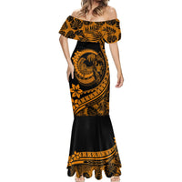 Polynesian Plumeria Mermaid Dress Ride The Waves - Orange - Wonder Print Shop