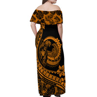 Polynesian Plumeria Off Shoulder Maxi Dress Ride The Waves - Orange - Wonder Print Shop