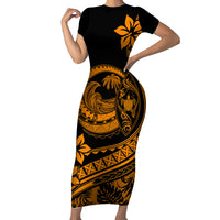 Polynesian Plumeria Short Sleeve Bodycon Dress Ride The Waves - Orange - Wonder Print Shop