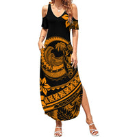Polynesian Plumeria Summer Maxi Dress Ride The Waves - Orange - Wonder Print Shop