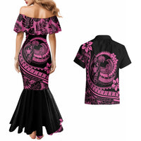 Polynesian Plumeria Couples Matching Mermaid Dress And Hawaiian Shirt Ride The Waves - Pink LT7 - Wonder Print Shop