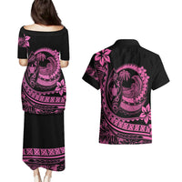 Polynesian Plumeria Couples Matching Puletasi Dress and Hawaiian Shirt Ride The Waves - Pink LT7 - Wonder Print Shop
