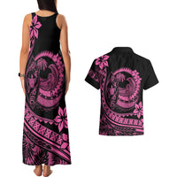 Polynesian Plumeria Couples Matching Tank Maxi Dress And Hawaiian Shirt Ride The Waves - Pink LT7 - Wonder Print Shop