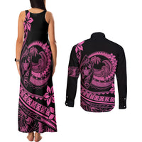 Polynesian Plumeria Couples Matching Tank Maxi Dress and Long Sleeve Button Shirts Ride The Waves - Pink LT7 - Wonder Print Shop