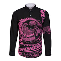 Polynesian Plumeria Long Sleeve Button Shirt Ride The Waves - Pink - Wonder Print Shop