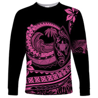 Polynesian Plumeria Long Sleeve Shirt Ride The Waves - Pink - Wonder Print Shop