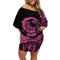 Polynesian Plumeria Off Shoulder Short Dress Ride The Waves - Pink - Wonder Print Shop