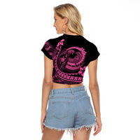 Polynesian Plumeria Raglan Cropped T Shirt Ride The Waves - Pink - Wonder Print Shop