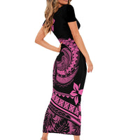 Polynesian Plumeria Short Sleeve Bodycon Dress Ride The Waves - Pink - Wonder Print Shop