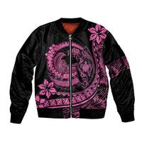 Polynesian Plumeria Sleeve Zip Bomber Jacket Ride The Waves - Pink - Wonder Print Shop