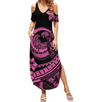 Polynesian Plumeria Summer Maxi Dress Ride The Waves - Pink - Wonder Print Shop