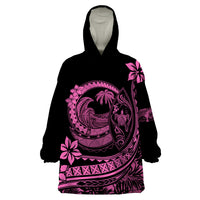 Polynesian Plumeria Wearable Blanket Hoodie Ride The Waves - Pink - Wonder Print Shop