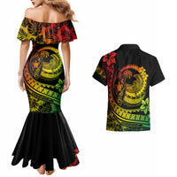 Polynesian Plumeria Couples Matching Mermaid Dress And Hawaiian Shirt Ride The Waves - Reggae LT7 - Wonder Print Shop