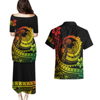 Polynesian Plumeria Couples Matching Puletasi Dress and Hawaiian Shirt Ride The Waves - Reggae LT7 - Wonder Print Shop