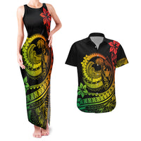 Polynesian Plumeria Couples Matching Tank Maxi Dress And Hawaiian Shirt Ride The Waves - Reggae LT7 - Wonder Print Shop