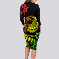 Polynesian Plumeria Long Sleeve Bodycon Dress Ride The Waves - Reggae - Wonder Print Shop