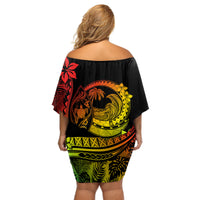 Polynesian Plumeria Off Shoulder Short Dress Ride The Waves - Reggae - Wonder Print Shop