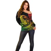 Polynesian Plumeria Off Shoulder Sweater Ride The Waves - Reggae - Wonder Print Shop