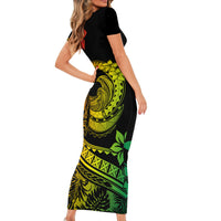Polynesian Plumeria Short Sleeve Bodycon Dress Ride The Waves - Reggae - Wonder Print Shop
