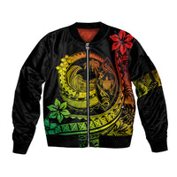 Polynesian Plumeria Sleeve Zip Bomber Jacket Ride The Waves - Reggae - Wonder Print Shop