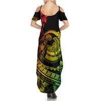Polynesian Plumeria Summer Maxi Dress Ride The Waves - Reggae - Wonder Print Shop