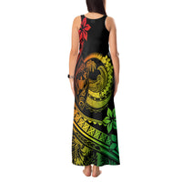 Polynesian Plumeria Tank Maxi Dress Ride The Waves - Reggae - Wonder Print Shop