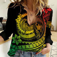 Polynesian Plumeria Women Casual Shirt Ride The Waves - Reggae - Wonder Print Shop