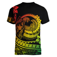 Polynesian Plumeria Women V Neck T Shirt Ride The Waves - Reggae - Wonder Print Shop