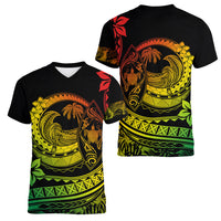 Polynesian Plumeria Women V Neck T Shirt Ride The Waves - Reggae - Wonder Print Shop