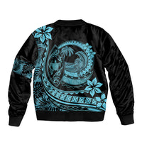 Polynesian Plumeria Bomber Jacket Ride The Waves - Turquoise LT7 - Wonder Print Shop