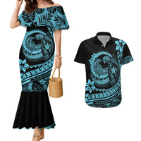 Polynesian Plumeria Couples Matching Mermaid Dress And Hawaiian Shirt Ride The Waves - Turquoise LT7 - Wonder Print Shop