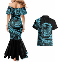 Polynesian Plumeria Couples Matching Mermaid Dress And Hawaiian Shirt Ride The Waves - Turquoise LT7 - Wonder Print Shop