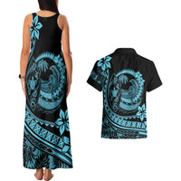Polynesian Plumeria Couples Matching Tank Maxi Dress And Hawaiian Shirt Ride The Waves - Turquoise LT7 - Wonder Print Shop