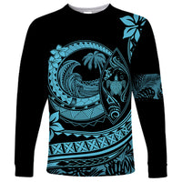 Polynesian Plumeria Long Sleeve Shirt Ride The Waves - Turquoise - Wonder Print Shop