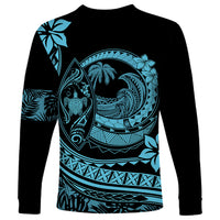 Polynesian Plumeria Long Sleeve Shirt Ride The Waves - Turquoise - Wonder Print Shop