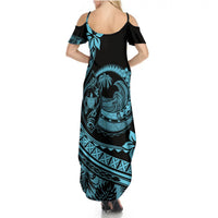 Polynesian Plumeria Summer Maxi Dress Ride The Waves - Turquoise - Wonder Print Shop