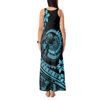 Polynesian Plumeria Tank Maxi Dress Ride The Waves - Turquoise - Wonder Print Shop